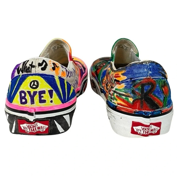 VANS Sneakers Custom Hand Drawn Graffiti Slide On Shoes Women 7.5 Men 6 Upcycled - Picture 14 of 16